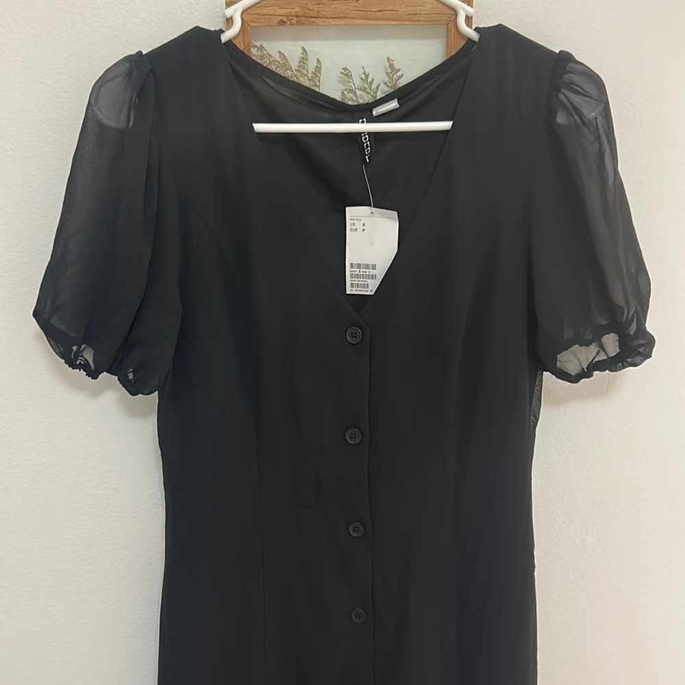 Divided Black chiffon button down midi dress